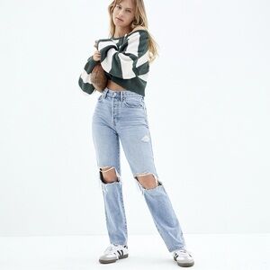 PacSun High Rise Ripped Knee Dad Jeans Light Blue Wash Size 25